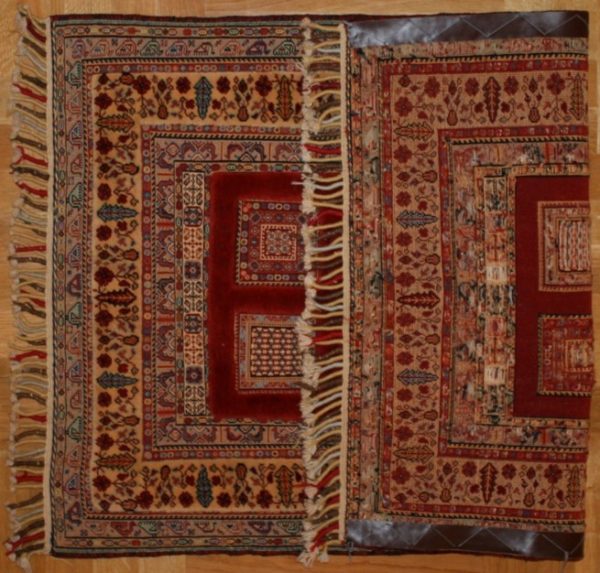 PERSIAN CARPET SIRJAN COMBINATION CARPET AND EMBROIDERED DESIGN WOOL AND SILK 123X78 CM
